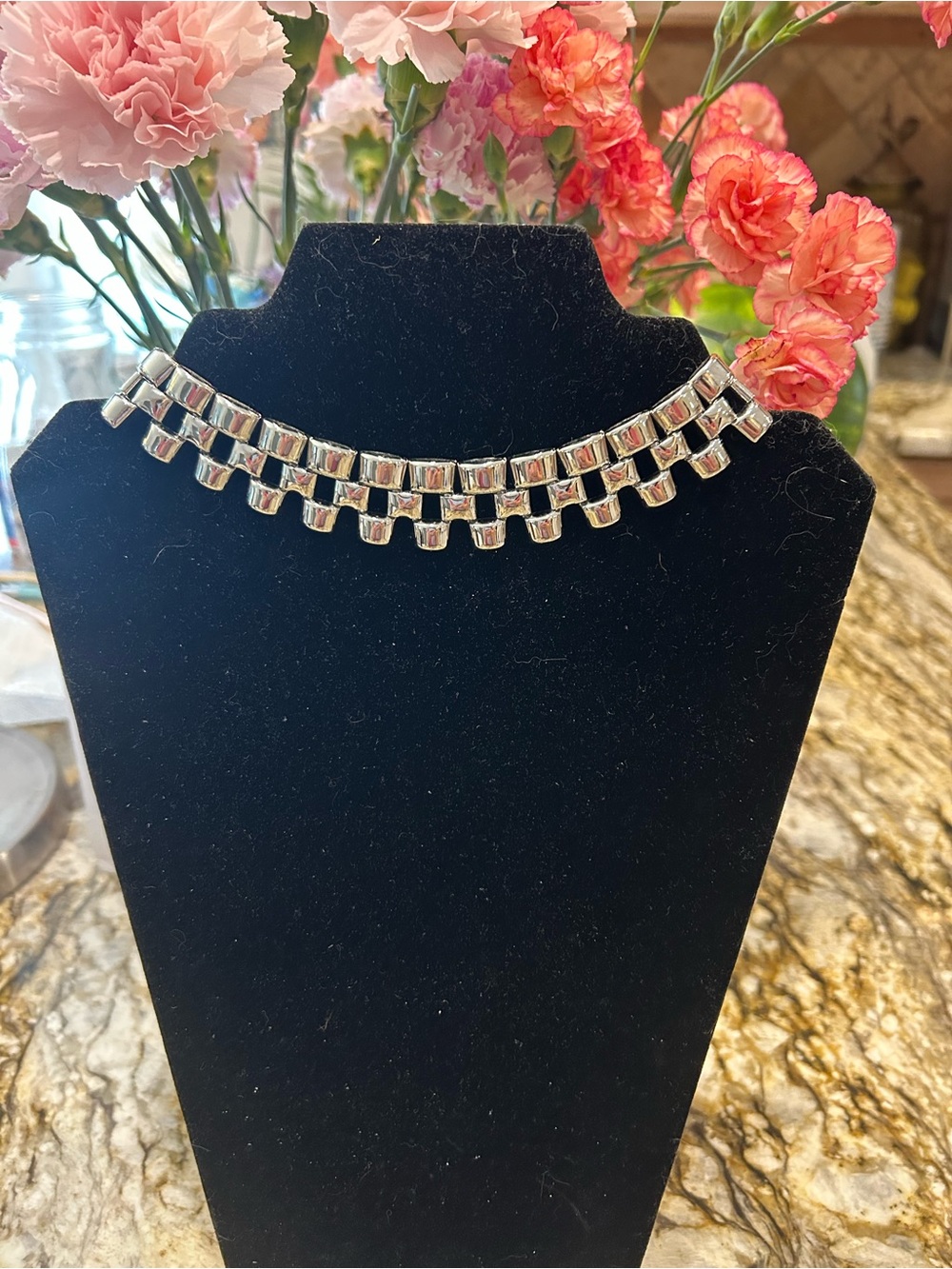 Avon Silver-Tone Double Row Choker Necklace